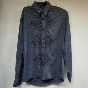 J. Campbell Los Angeles Mens Medium Black Pinstripe Button Up Embroidered Shirt